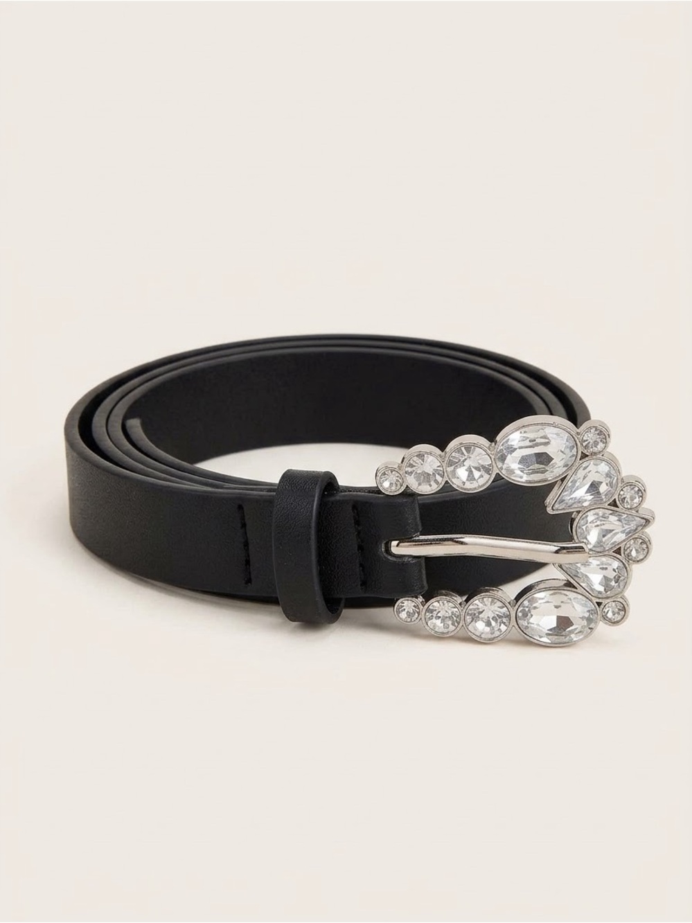 Black Faux Leather Rhinestone Crystal Buckle Belt Women’s Sz Small Western Glam